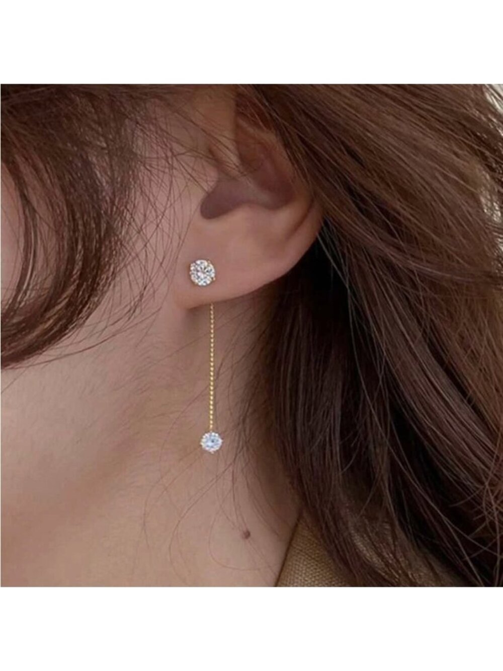 Gold Plated Stainless Steel Rhinestone Drop Chain Earrings